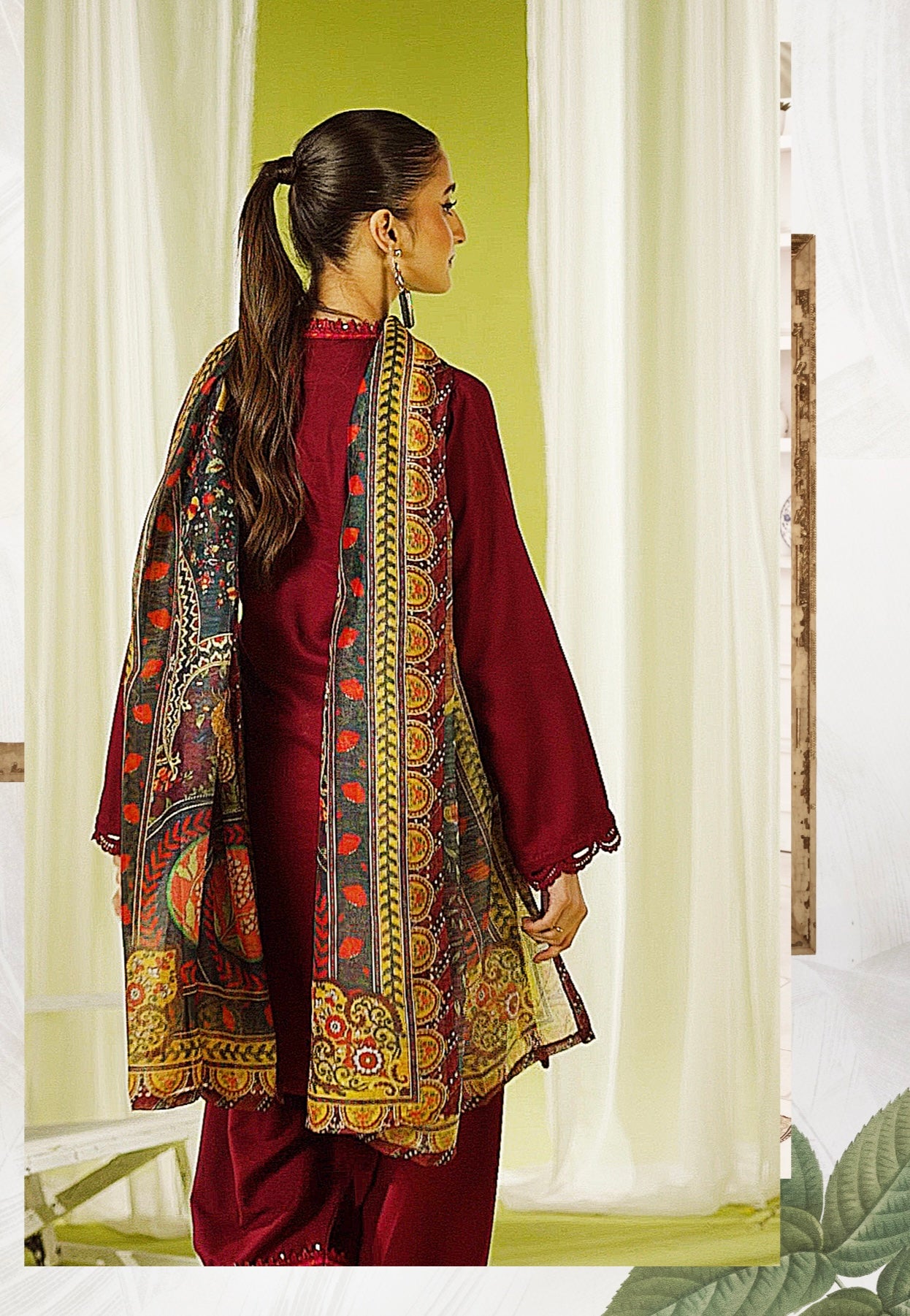 SIMRANS ‘Maria’ | Embroidered Linen Readymade | SM751 (Maroon)