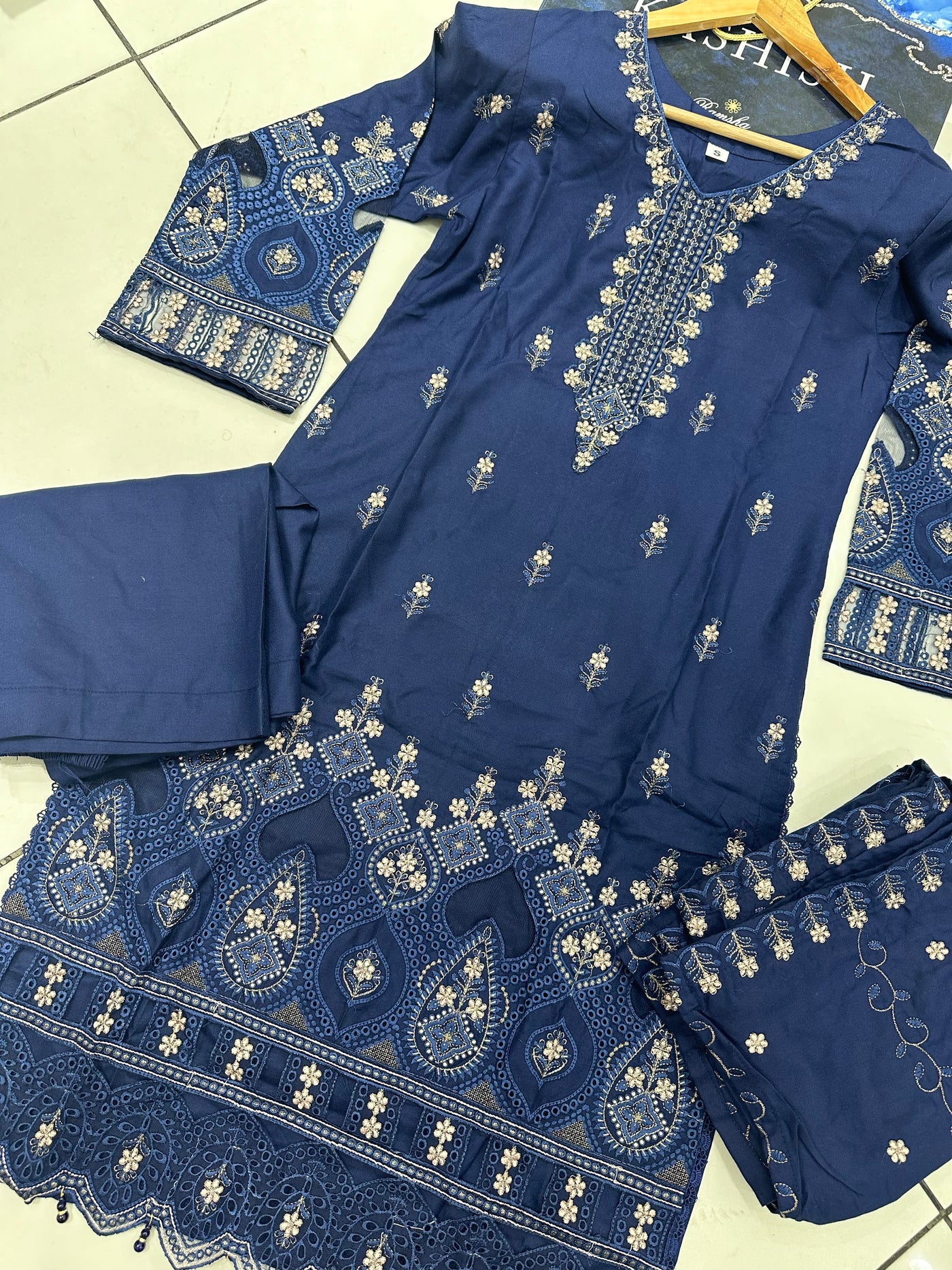 S Creations ‘Larisa’ | Embroidered Dhanak Readymade | SC150 (Blue)