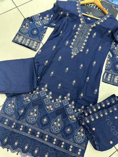 S Creations ‘Larisa’ | Embroidered Dhanak Readymade | SC150 (Blue)