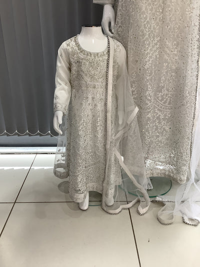 ASHA | Embroidered Net Mother & Daughter Ready To Wear White| AS30