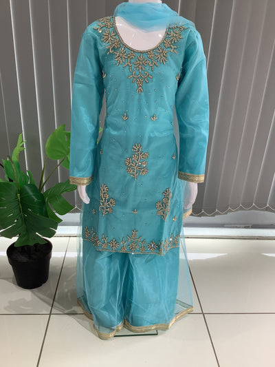 ASHA | Embroidered Hand Work Kids Ready To Wear Feroze Blue | AS61