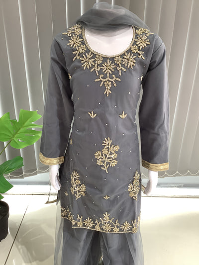 ASHA | Embroidered Hand Work Kids Ready To Wear Grey| AS61