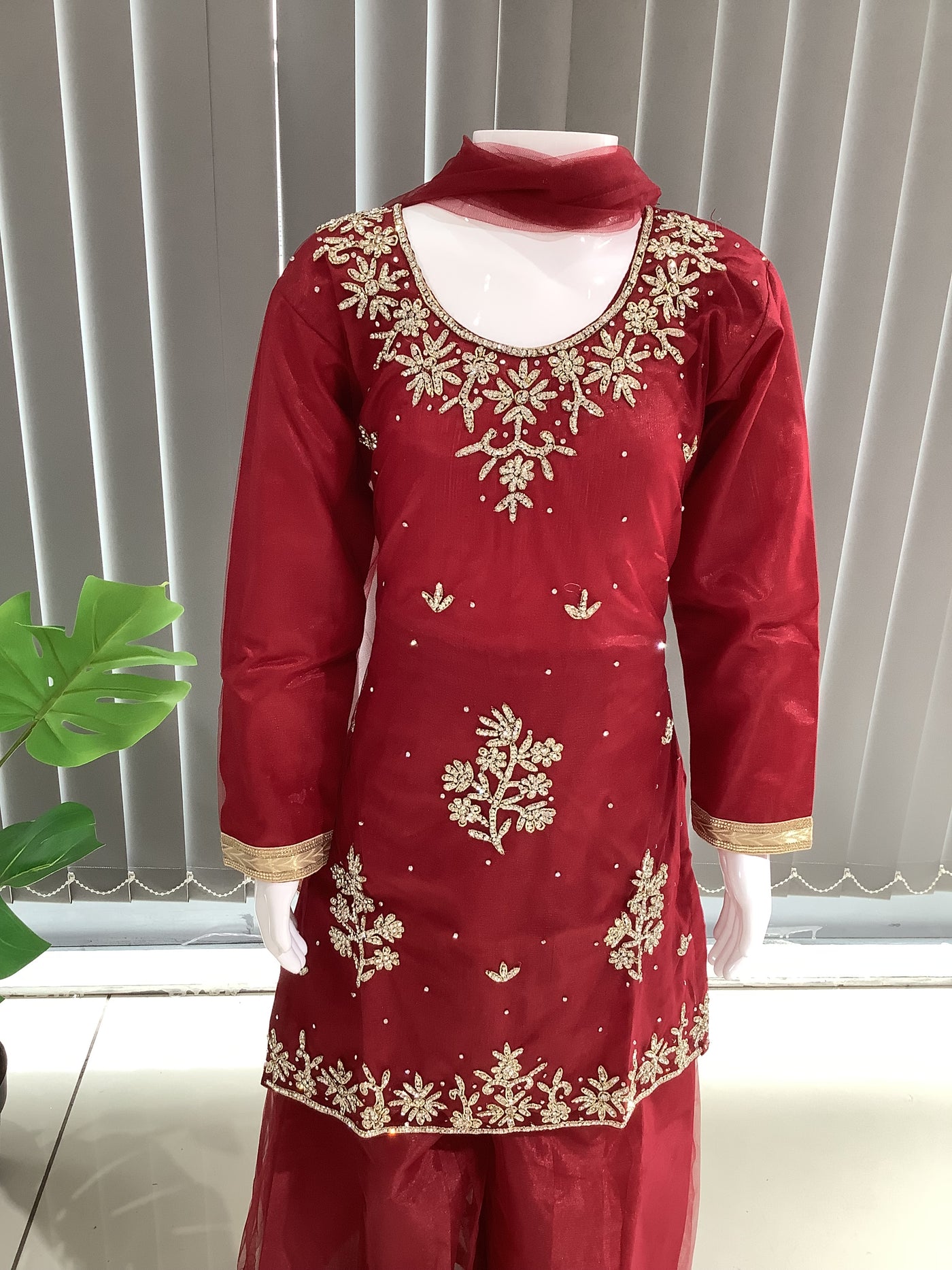 ASHA | Embroidered Hand Work Kids Ready To Wear Red | AS61