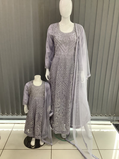 ASHA | Embroidered Net Mother & Daughter Ready To Wear Lailac | AS30