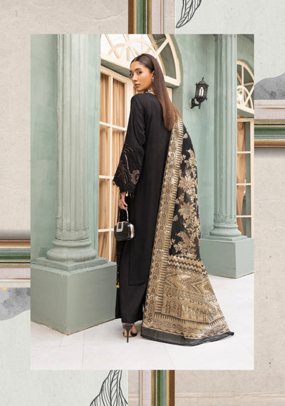 SIMRANS ‘Rozana 2.0’ | Embroidered Linen Readymade | SM674 (Black)