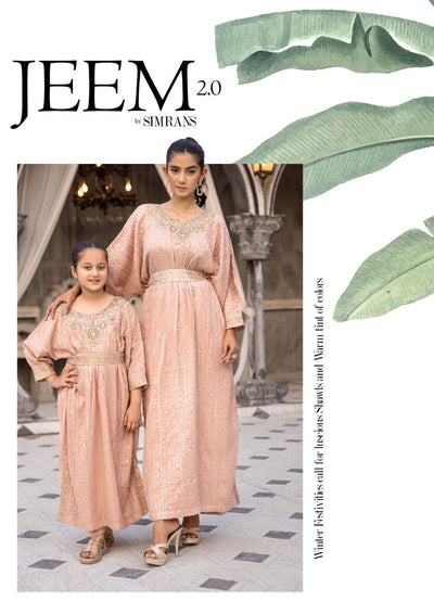 SIMRANS ‘Jeem’ | Embroidered Chiffon Modest Mother & Daughter Readymade | SM601 (Peach)