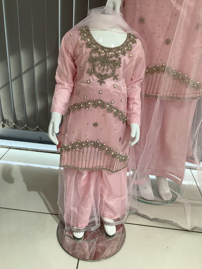 ASHA | Embroidered Hand Work Mother & Daughter Ready To Wear Light Pink | AS69