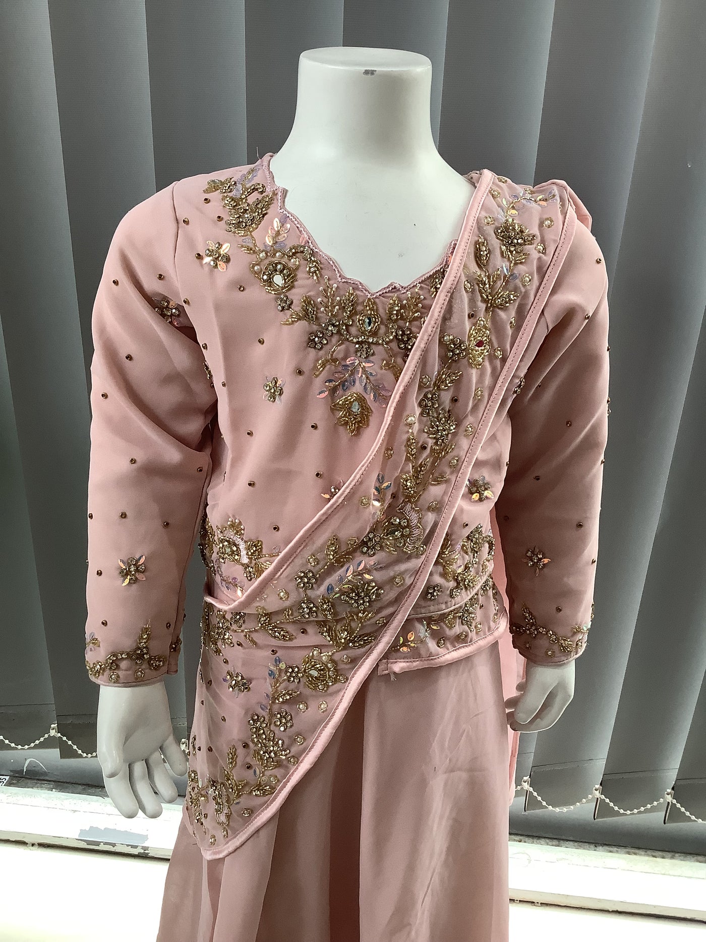 ASHA | Embroidered Chiffon Saree Mother & Daughter Readymade Pink | AS55