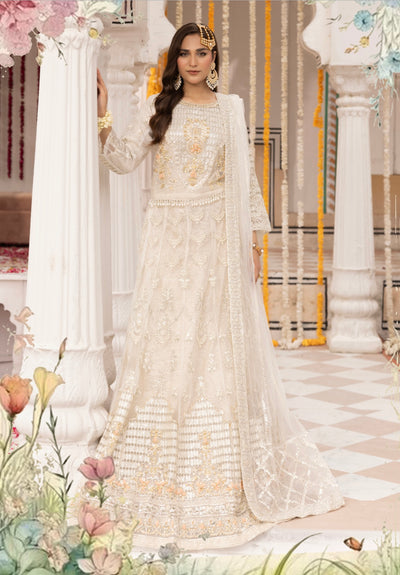 SIMRANS ‘Ivana’ | Embroidered  Net Readymade Wedding Collection| SM684  (Off-White)