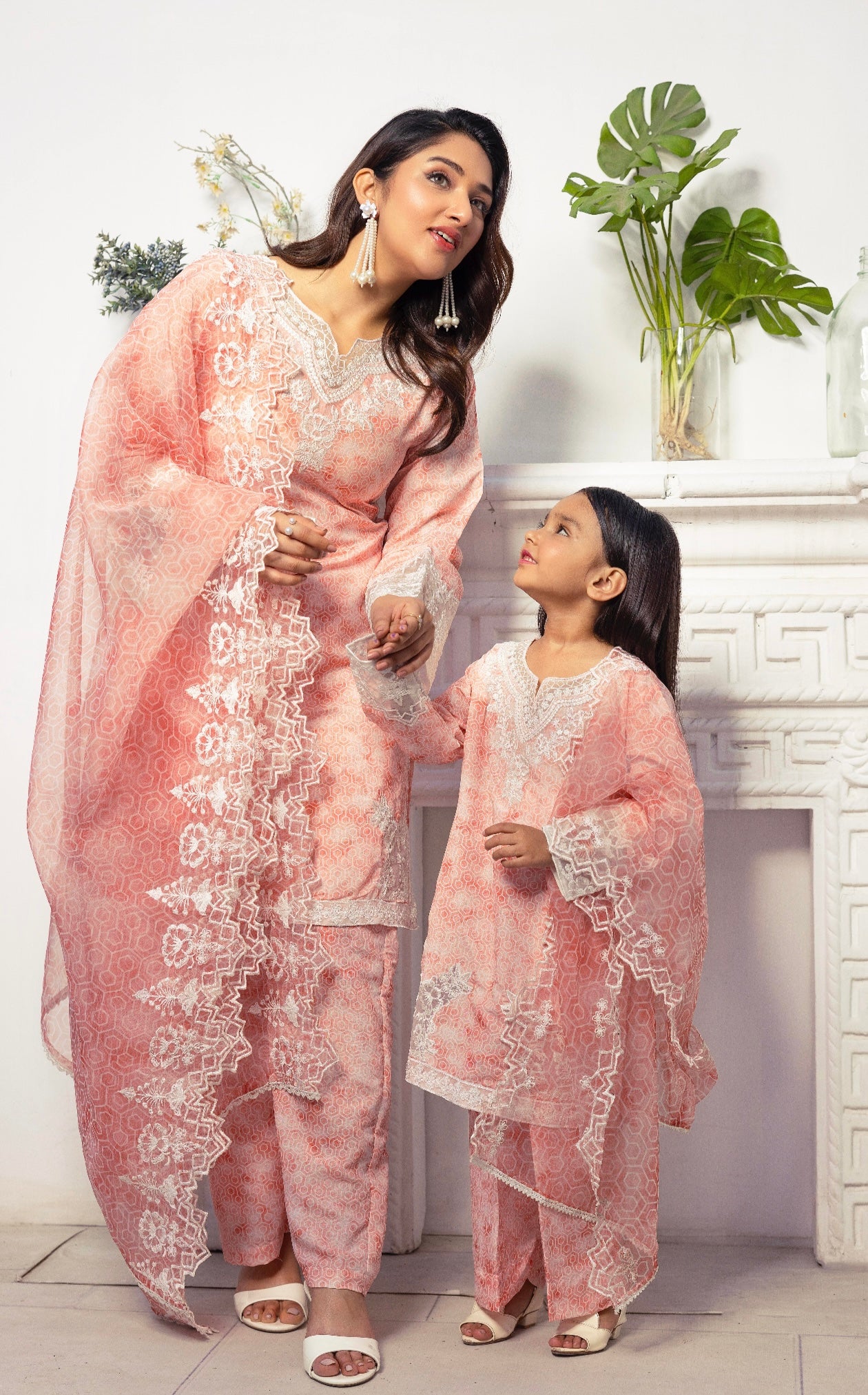 SIMRANS ‘Sawera’ | Embroidered Cotton Mother & Daughter Readymade | SM789 (Peach)