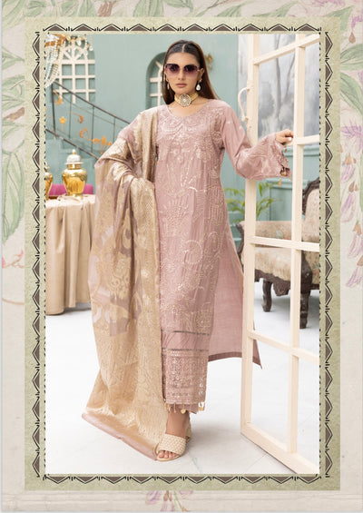 SIMRANS ‘Rozana 2.0’ | Embroidered Linen Readymade | SM674 (Dusty Pink)