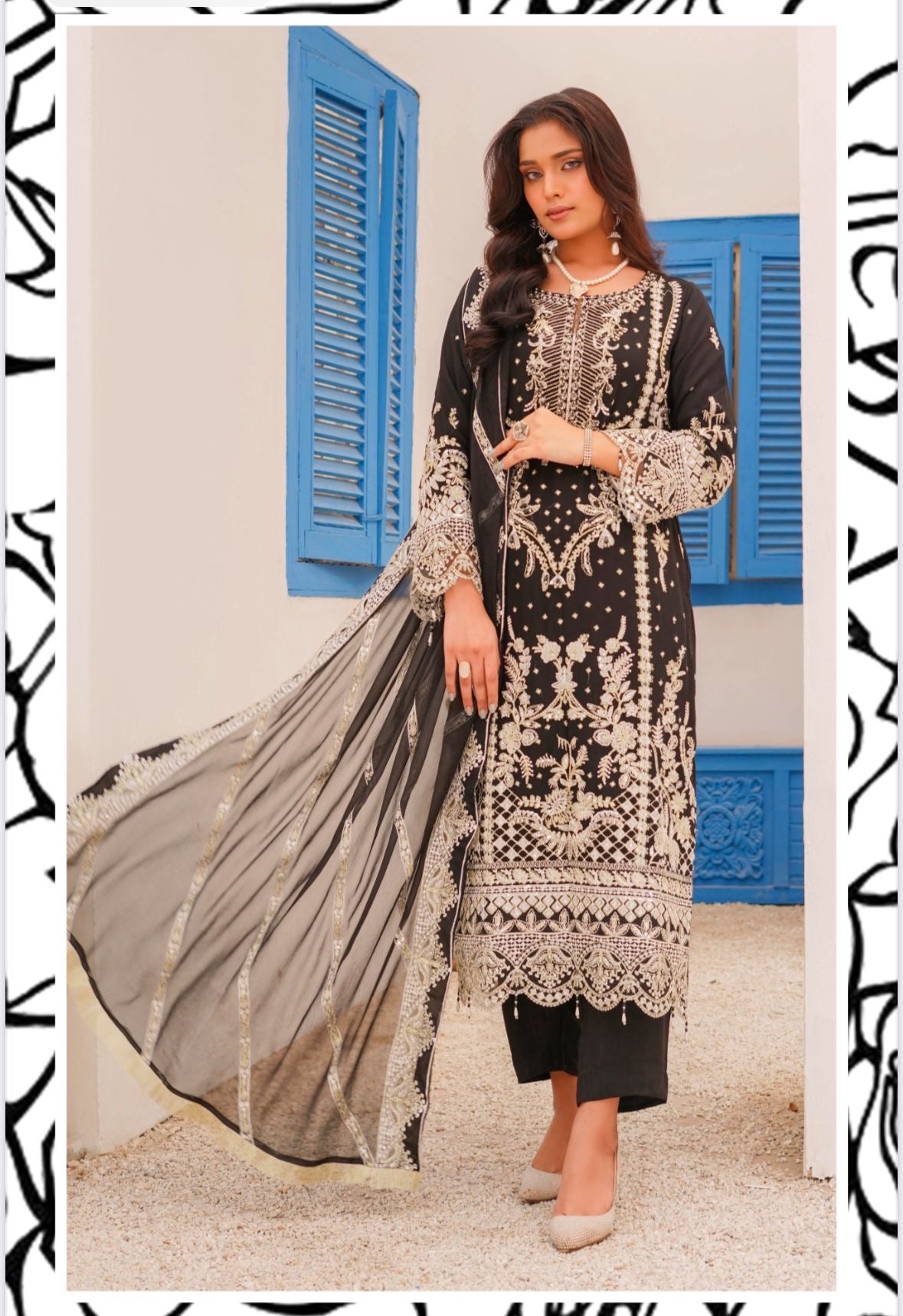 SIMRANS ‘Haseen’ | Embroidered Chiffon Readymade | SM761 (Black)