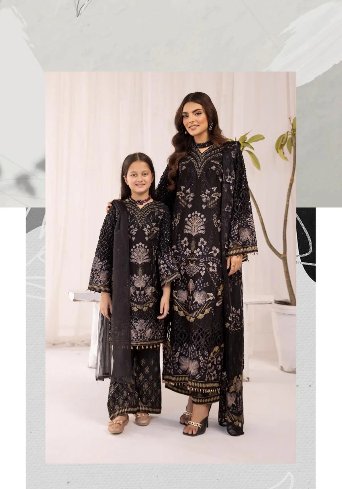 SIMRANS ‘Sienna’ | Embroidered Chiffon Mother & Daughter Readymade | SM579