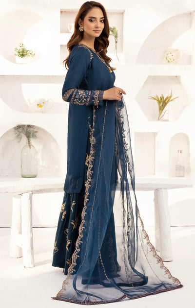 SIMRANS ‘Eliza’ | Embroidered Chiffon Shararah Readymade | SM744 (Teal)