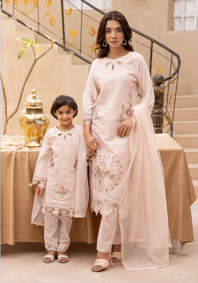 SIMRANS ‘Maria B Inspired’ | Embroidered Cotton Mother & Daughter Readymade | SM583 (Peach)