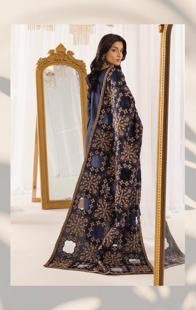 SIMRANS ‘Laserkari’ | Embroidered Dhanak Readymade | SM747 (Blue)