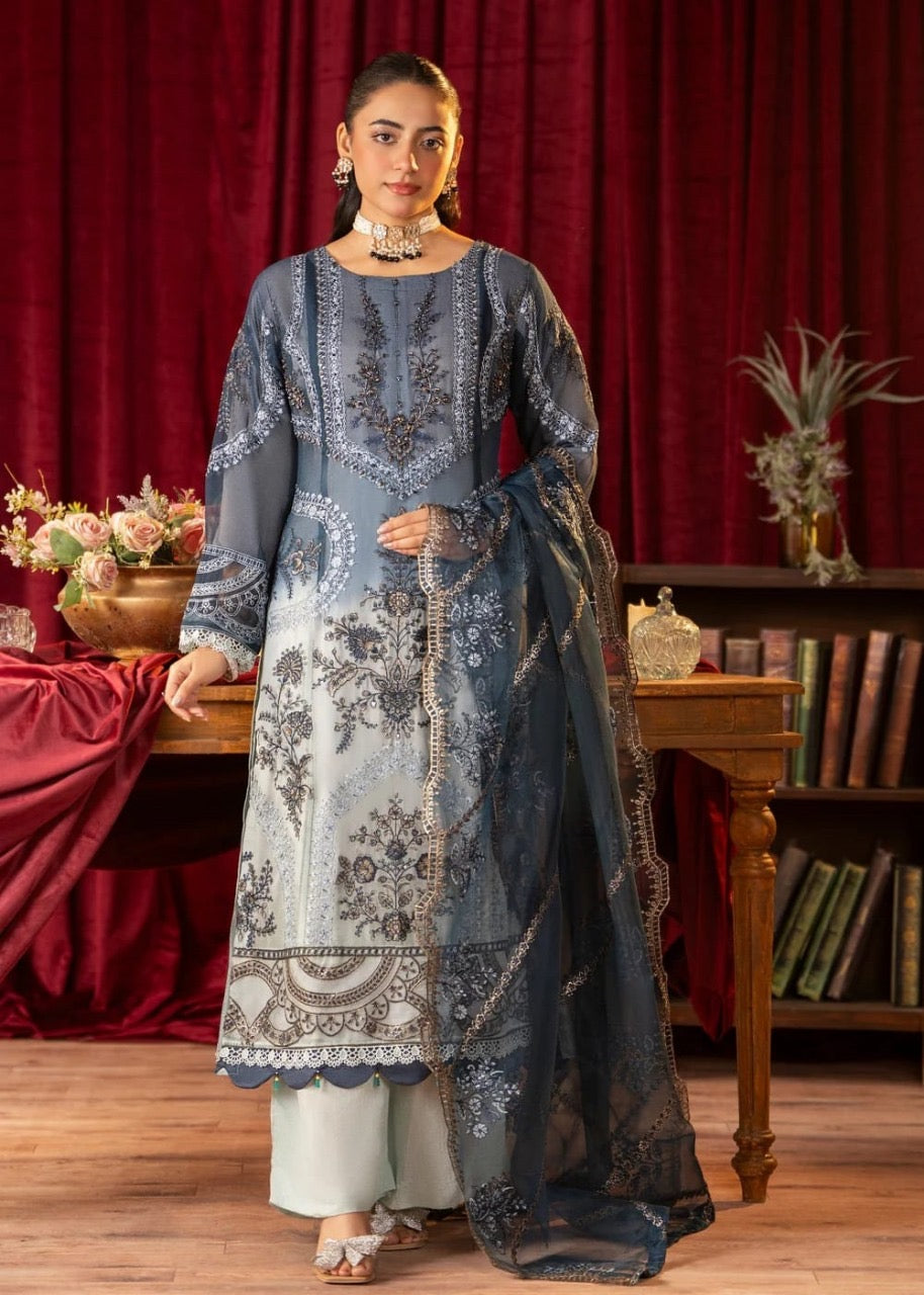 SIMRANS ‘Maria B Inspired’ | Embroidered Chiffon Readymade | SM743 (Blue-Grey)