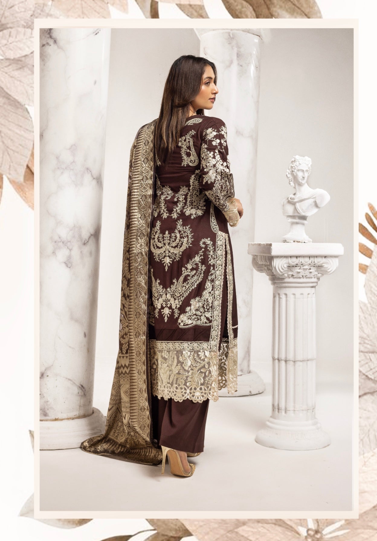 SIMRANS ‘Charisma Lux’ | Embroidered Dhanak Fancy Dupatta Readymade | SM732 (Brown)