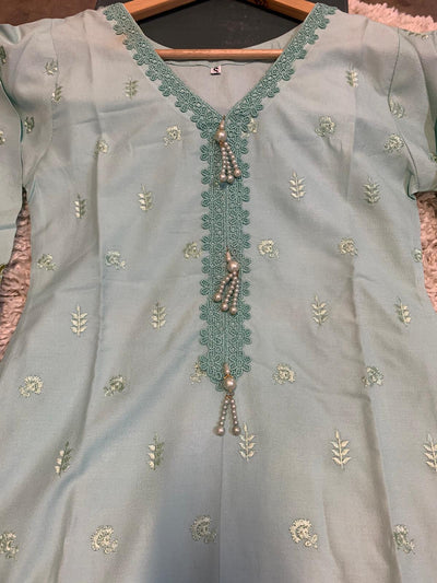 S Creations ‘Inaya’ | Embroidered Dhanak Readymade | SC132 (Turquoise)