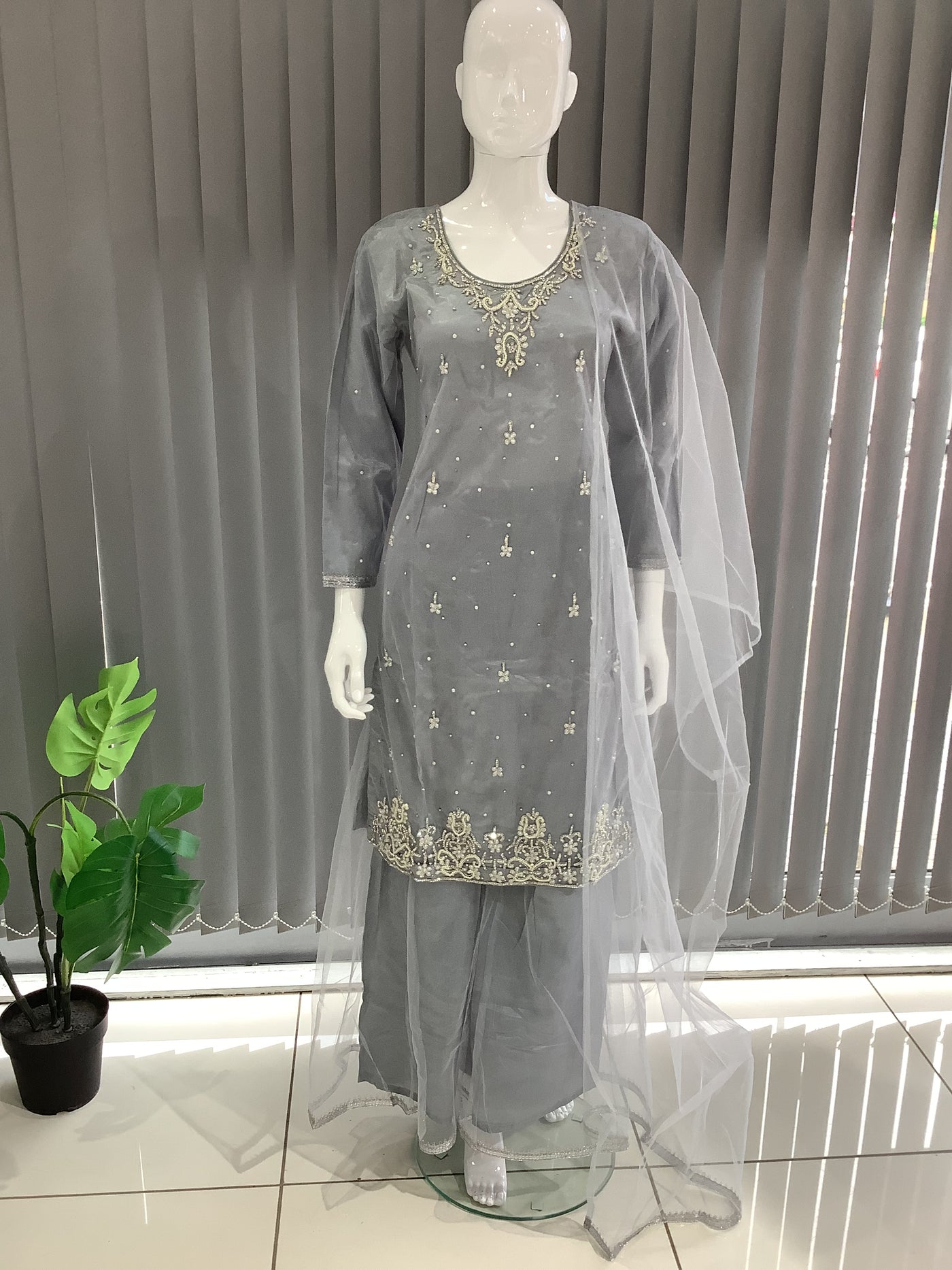 ASHA | Embroidered Hand Work Mother & Daughter Ready To Wear Grey | AS60