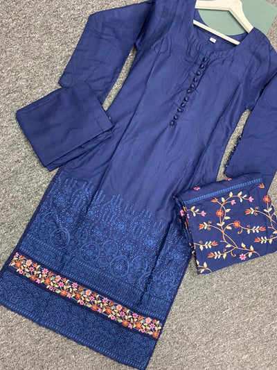 S Creations ‘Adina’ | Embroidered Dhanak Readymade | SC151 (Navy)