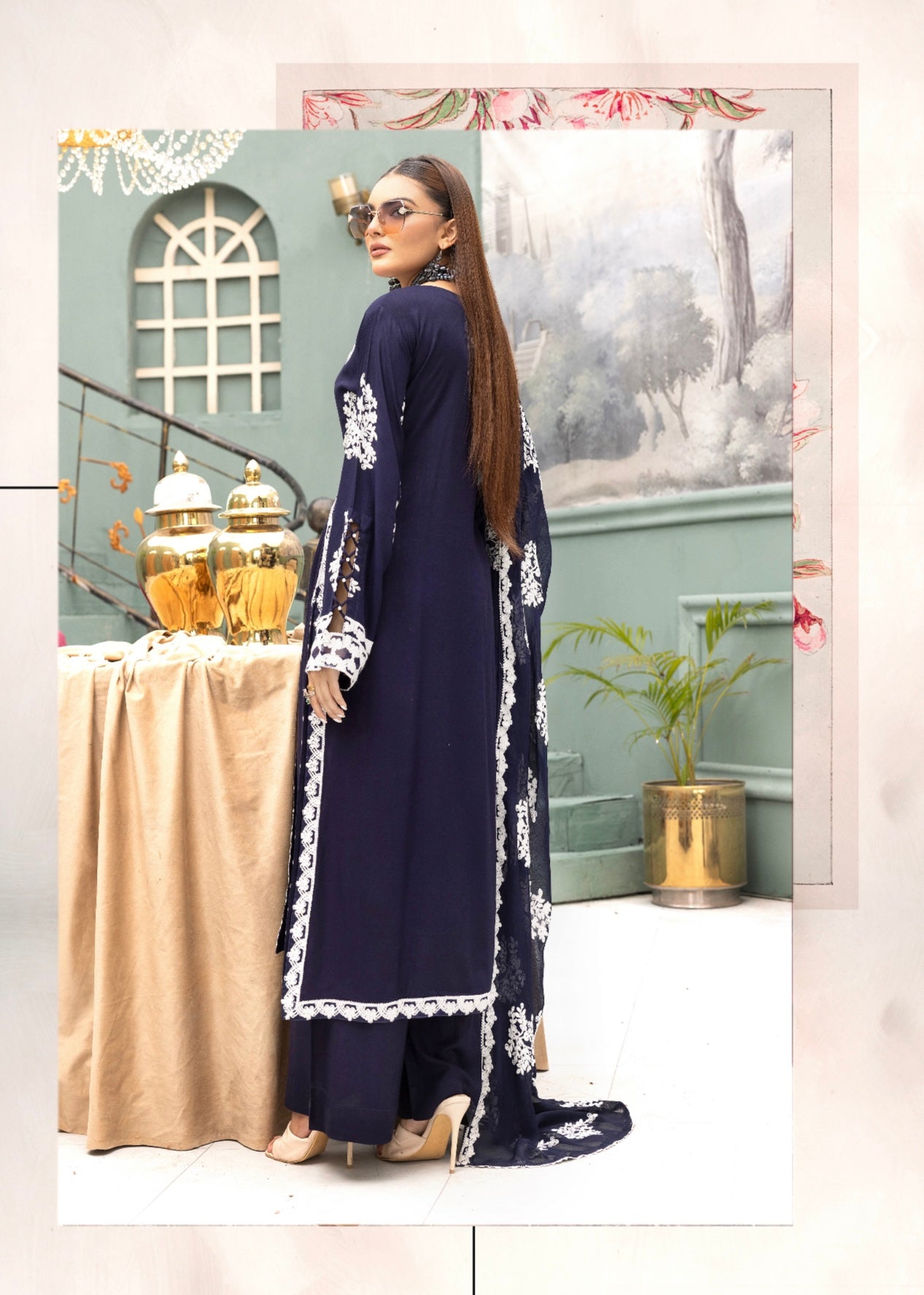 SIMRANS ‘Zahra Noor’ | Embroidered Linen Readymade | SM680 (Navy)