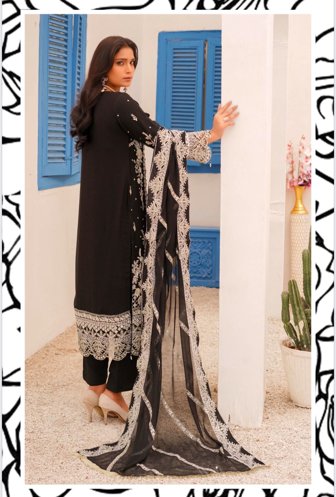 SIMRANS ‘Haseen’ | Embroidered Chiffon Readymade | SM761 (Black)