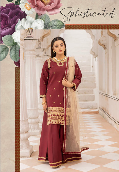 SIMRANS ‘Mehndi Mayoo’ | Embroidered Silk Readymade | SM661 (Maroon)