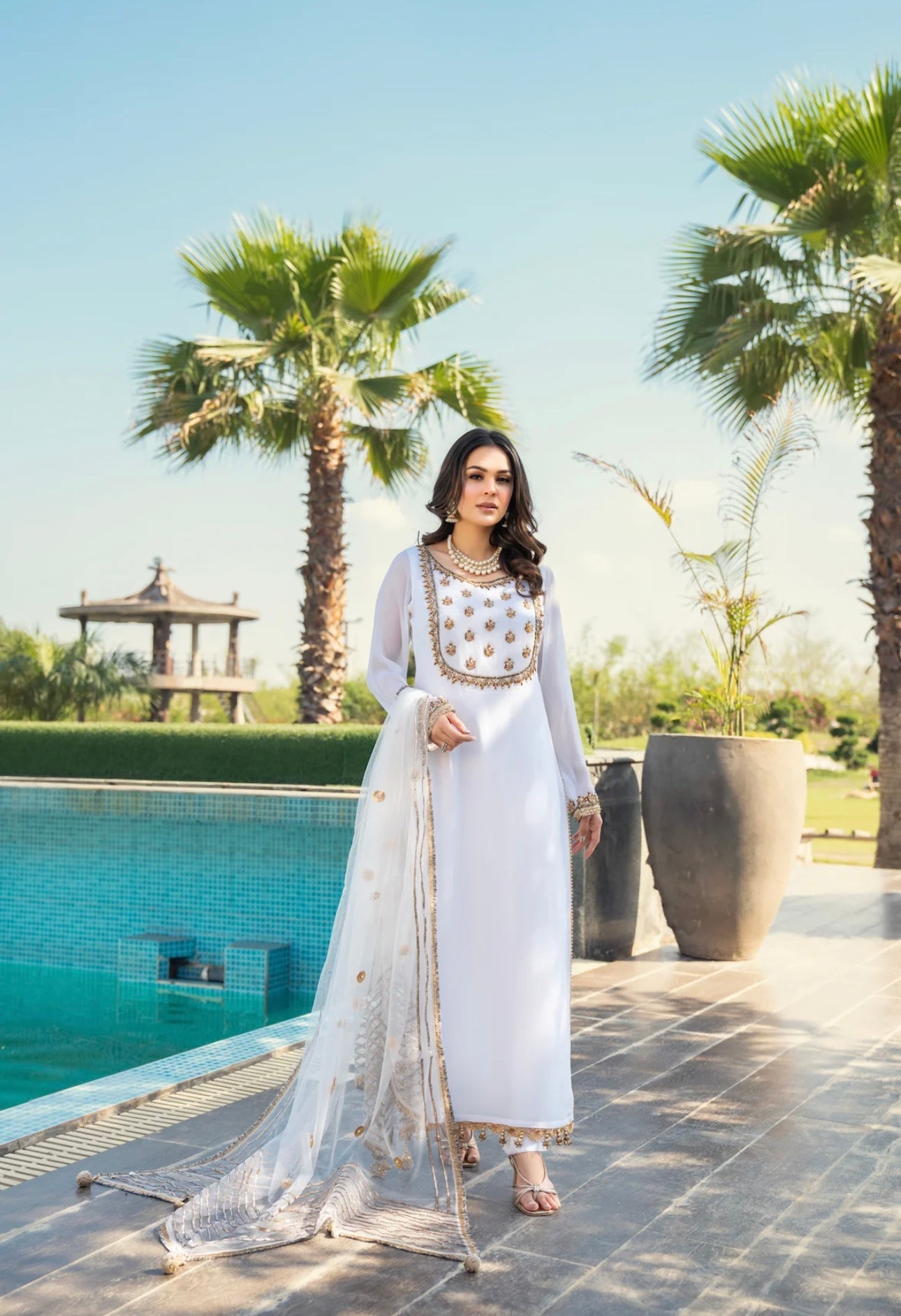 Khuda Baksh Creations | Embroidered Chiffon 3pc Ready To Wear | Z-278 (White)