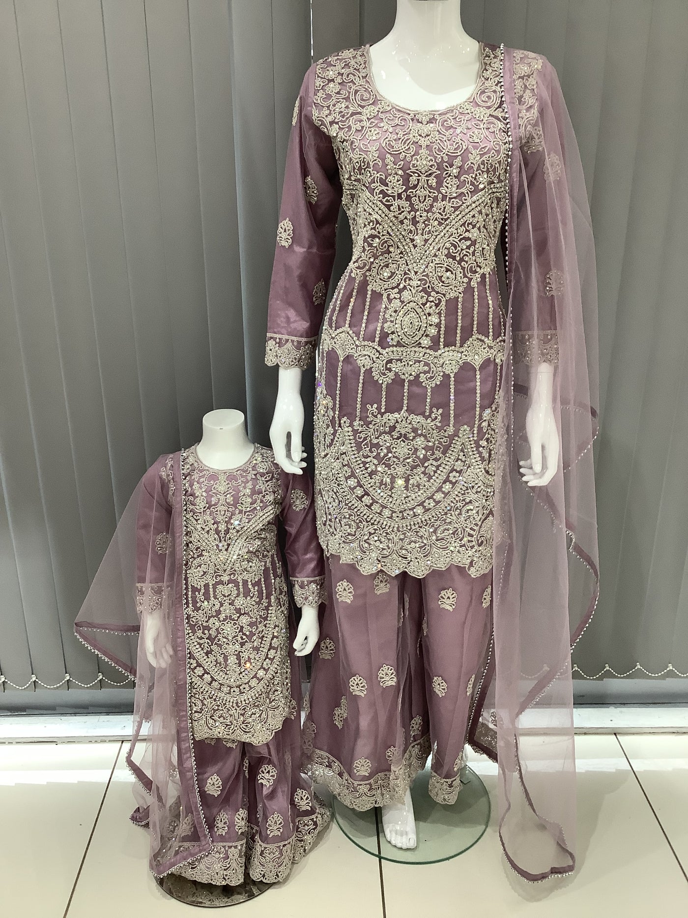 ASHA | Embroidered Net Mother & Daughter Ready To Wear Lilac | AS74