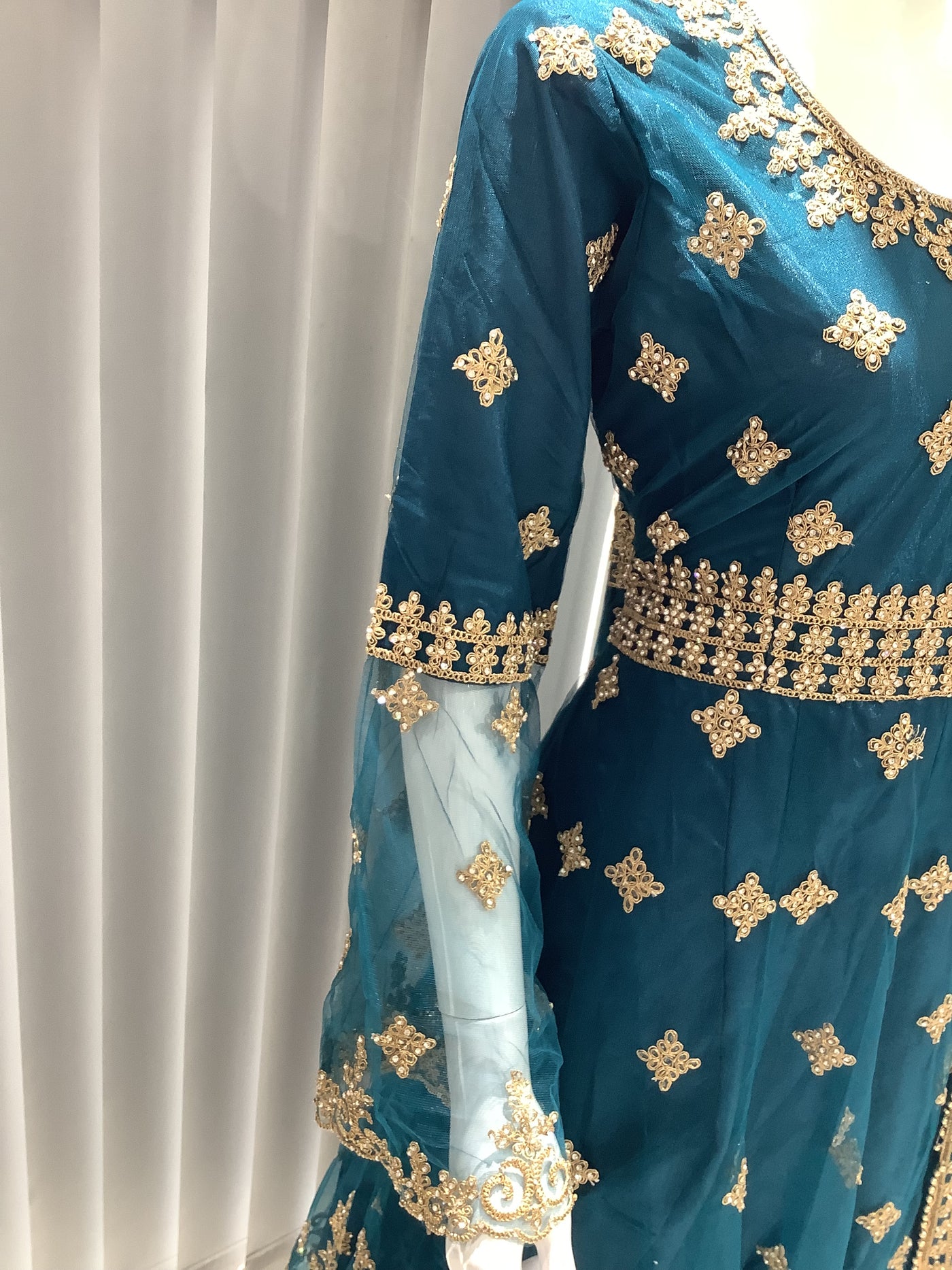 ASHA | Embroidered Net Dori Work Mother & Daughter Dress Ready To Wear Teal | AS65