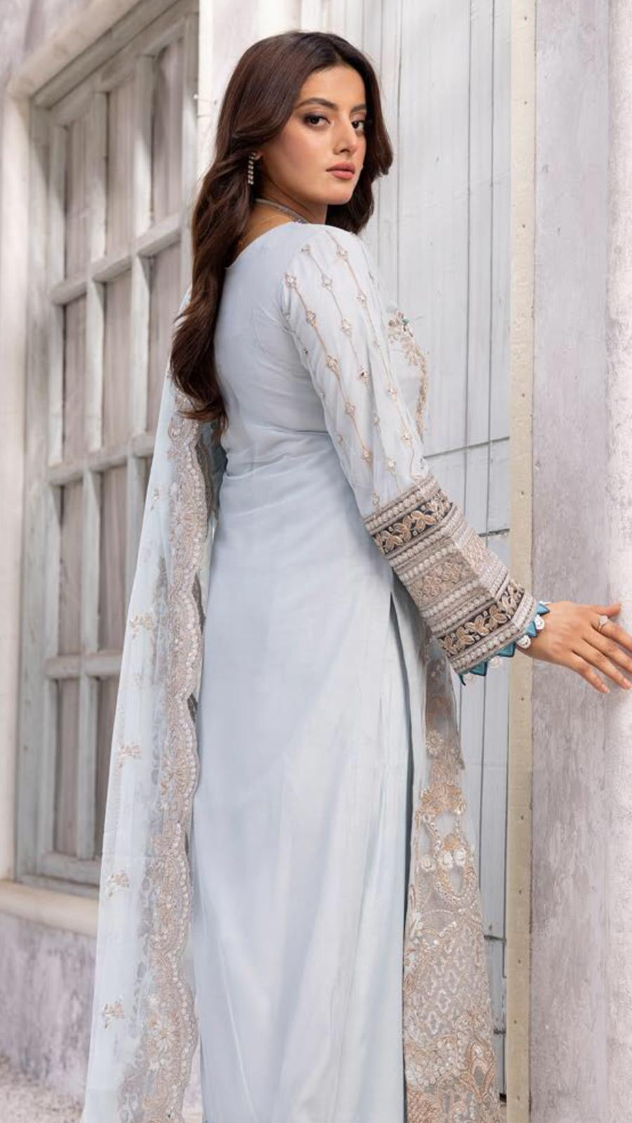 SIMRANS ‘Haseen e Bahar’ | Embroidered Chiffon Readymade | SM618 (Light Blue)