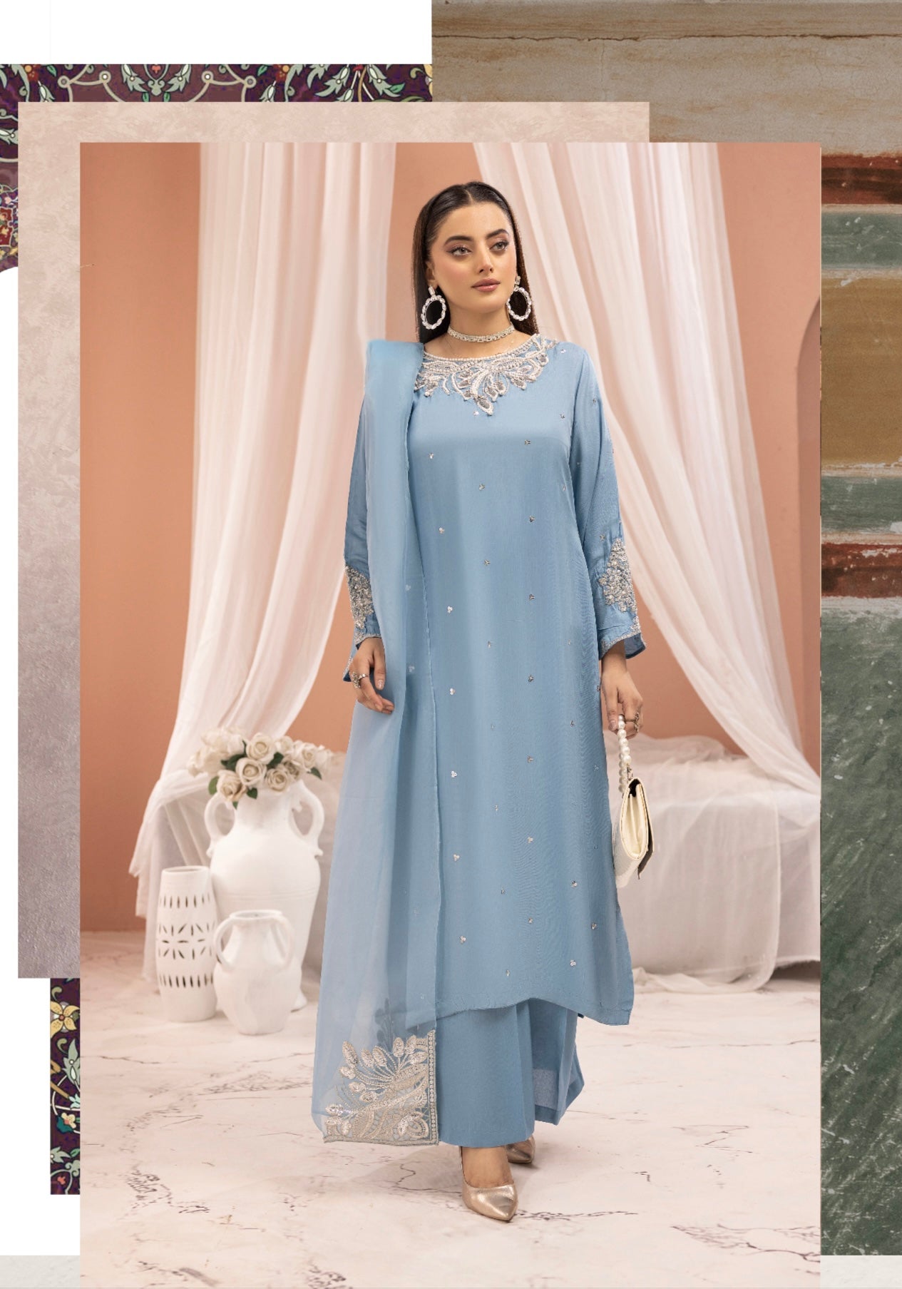 SIMRANS ‘Manzil’ | Embroidered Viscose Readymade | SM659 (Blue)