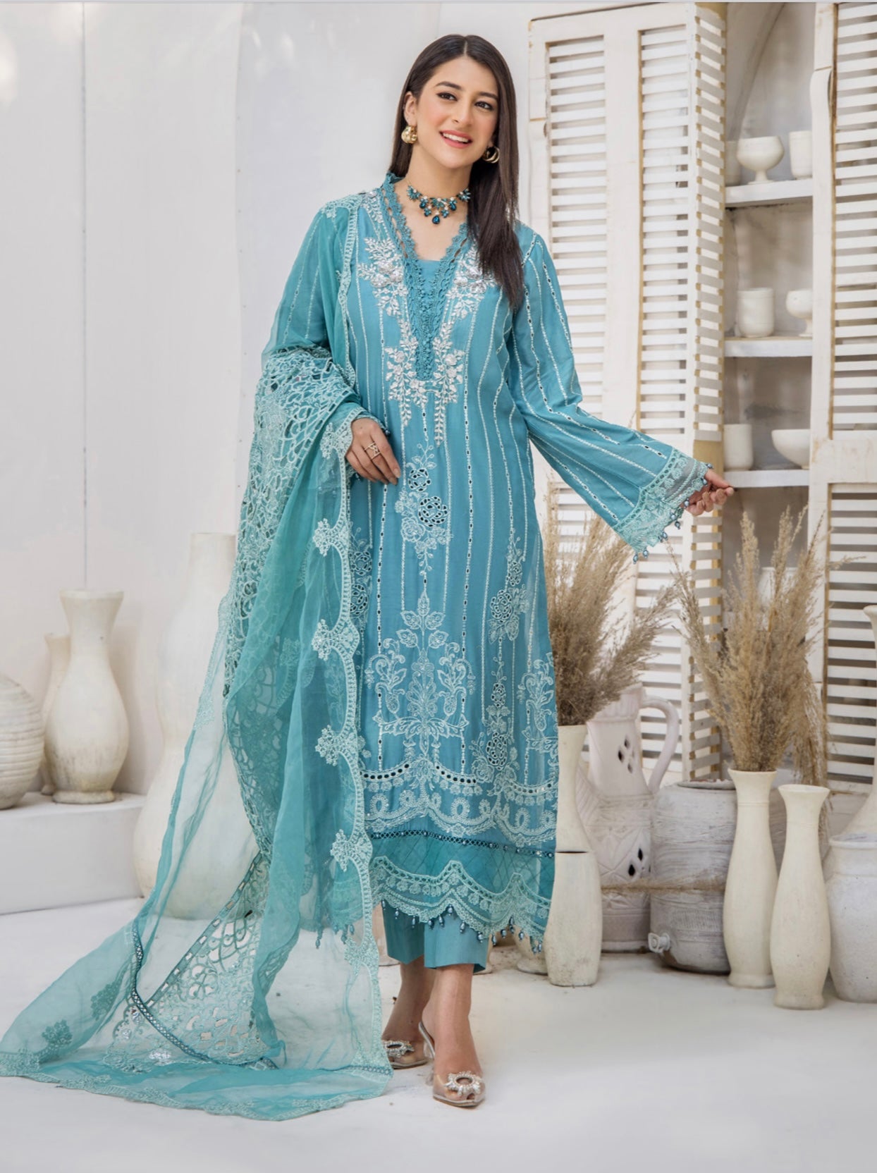 SIMRANS ‘Maria B Inspired’ | Embroidered Cotton Readymade | SM584 (Teal)