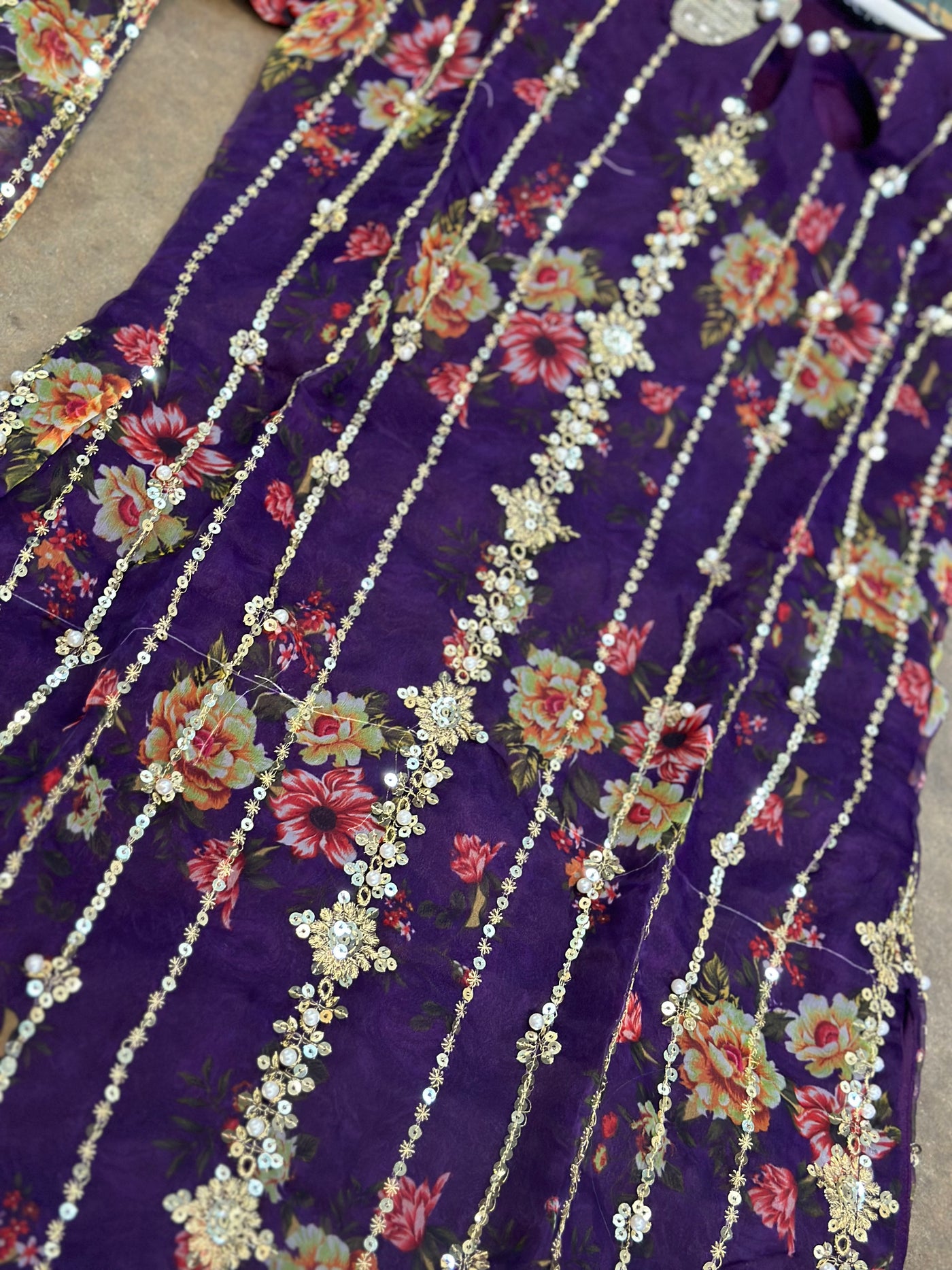 S Creations ‘IRSA’ | Embroidered Organza Readymade | SC097 (Purple)