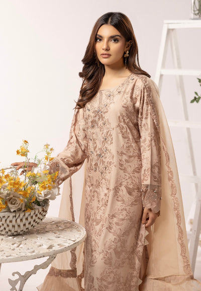 SIMRANS ‘Nakhra 8.0’ | Embroidered Linen Readymade | SM750 (Beige)