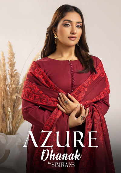 SIMRANS ‘Azure’ | Embroidered Dhanak Readymade | SM733 (Maroon)