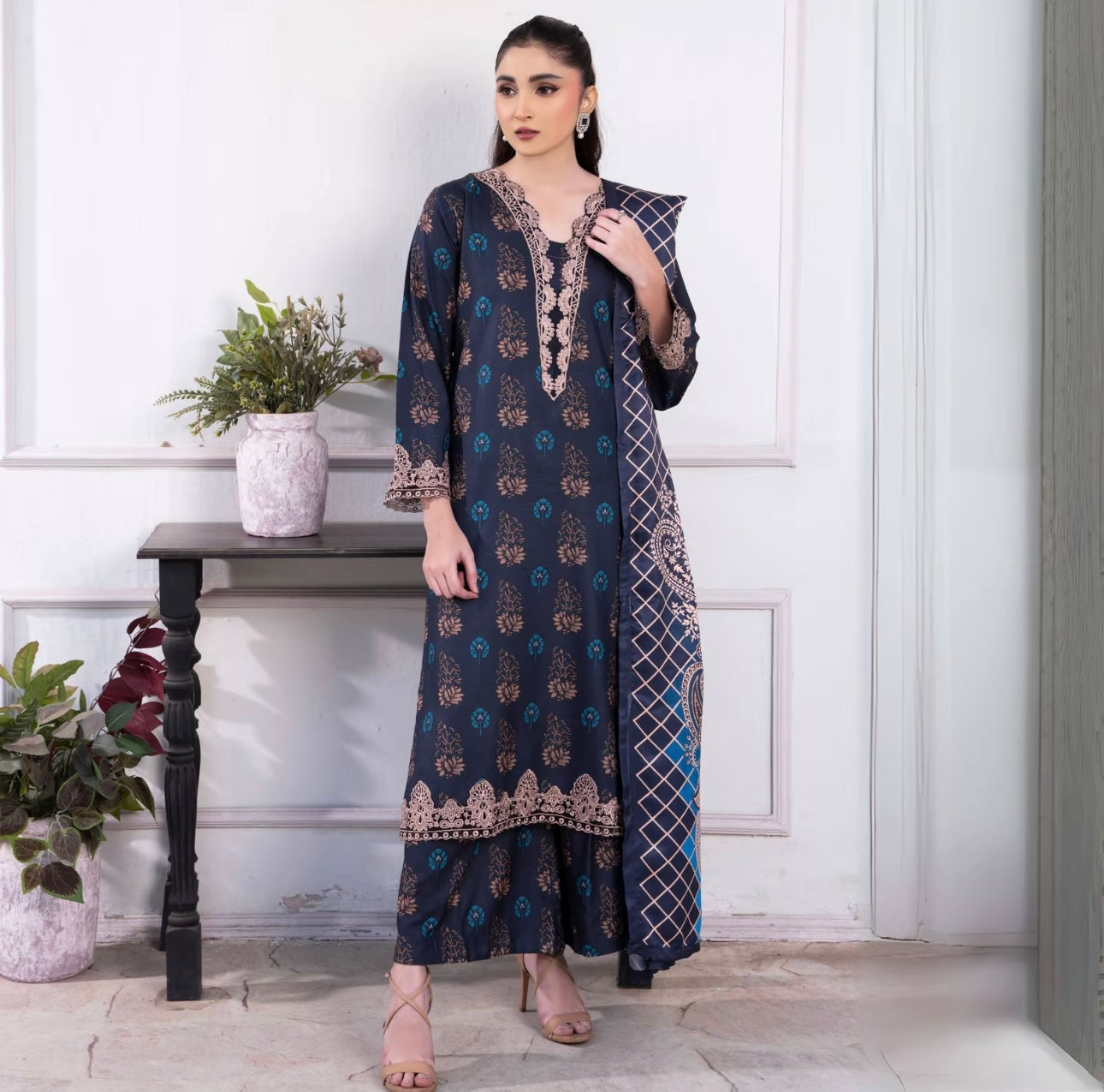 RANIYA.H ‘Safeena’ | Embroidered Dhanak Readymade | RHW-06