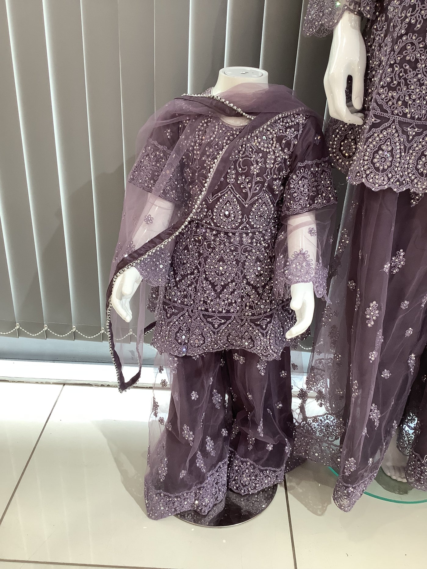 ASHA | Embroidered Hand Work Dress Mother & Daughter Ready To Wear Purple | AS70