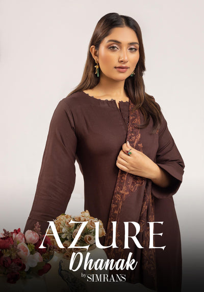 SIMRANS ‘Azure’ | Embroidered Dhanak Readymade | SM734 (Brown)