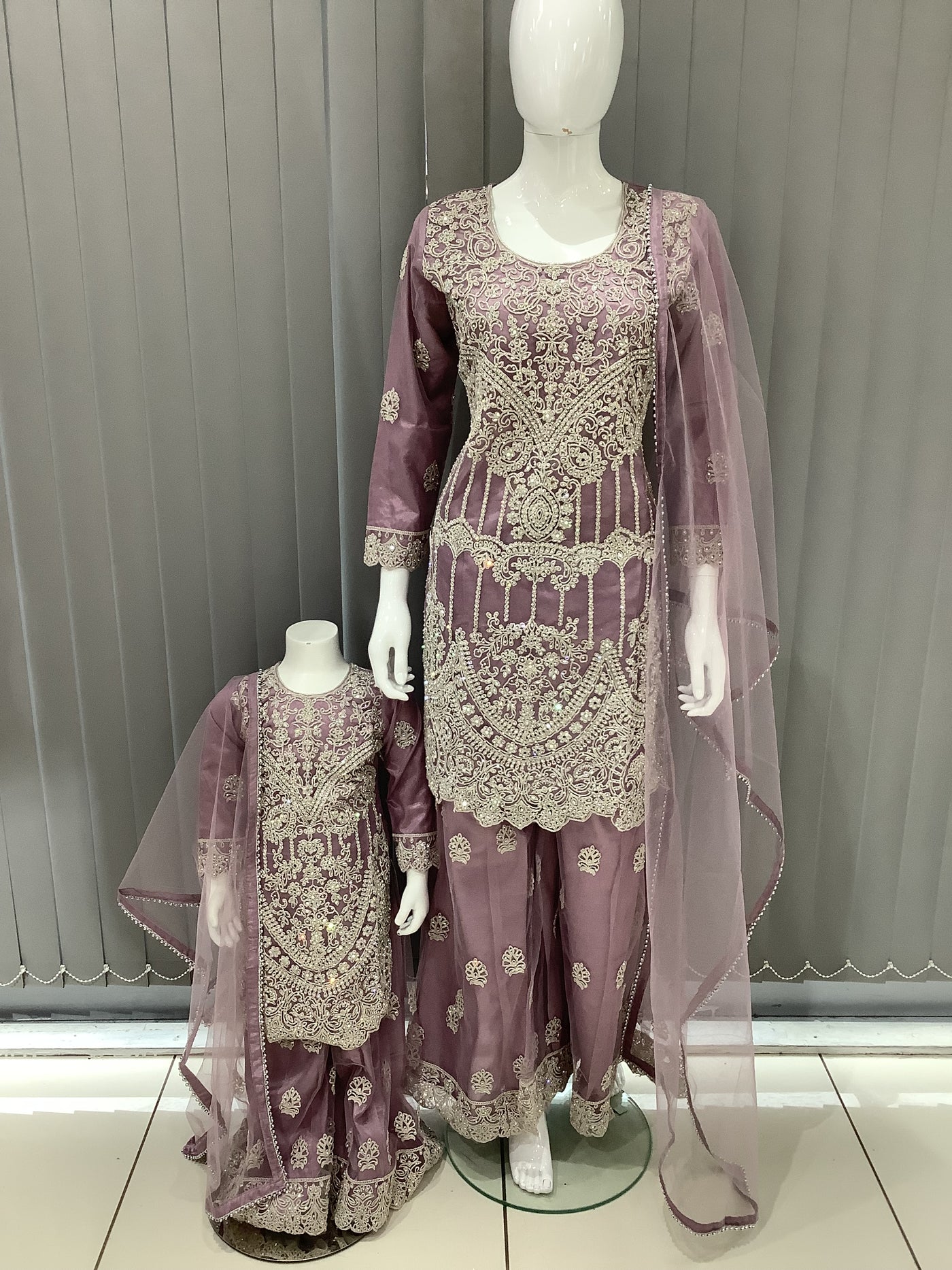 ASHA | Embroidered Net Mother & Daughter Ready To Wear Lilac | AS74