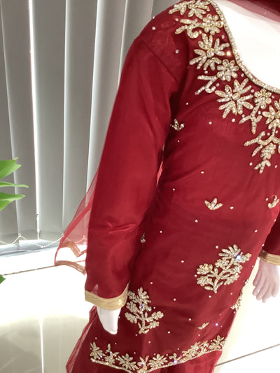 ASHA | Embroidered Hand Work Kids Ready To Wear Red | AS61