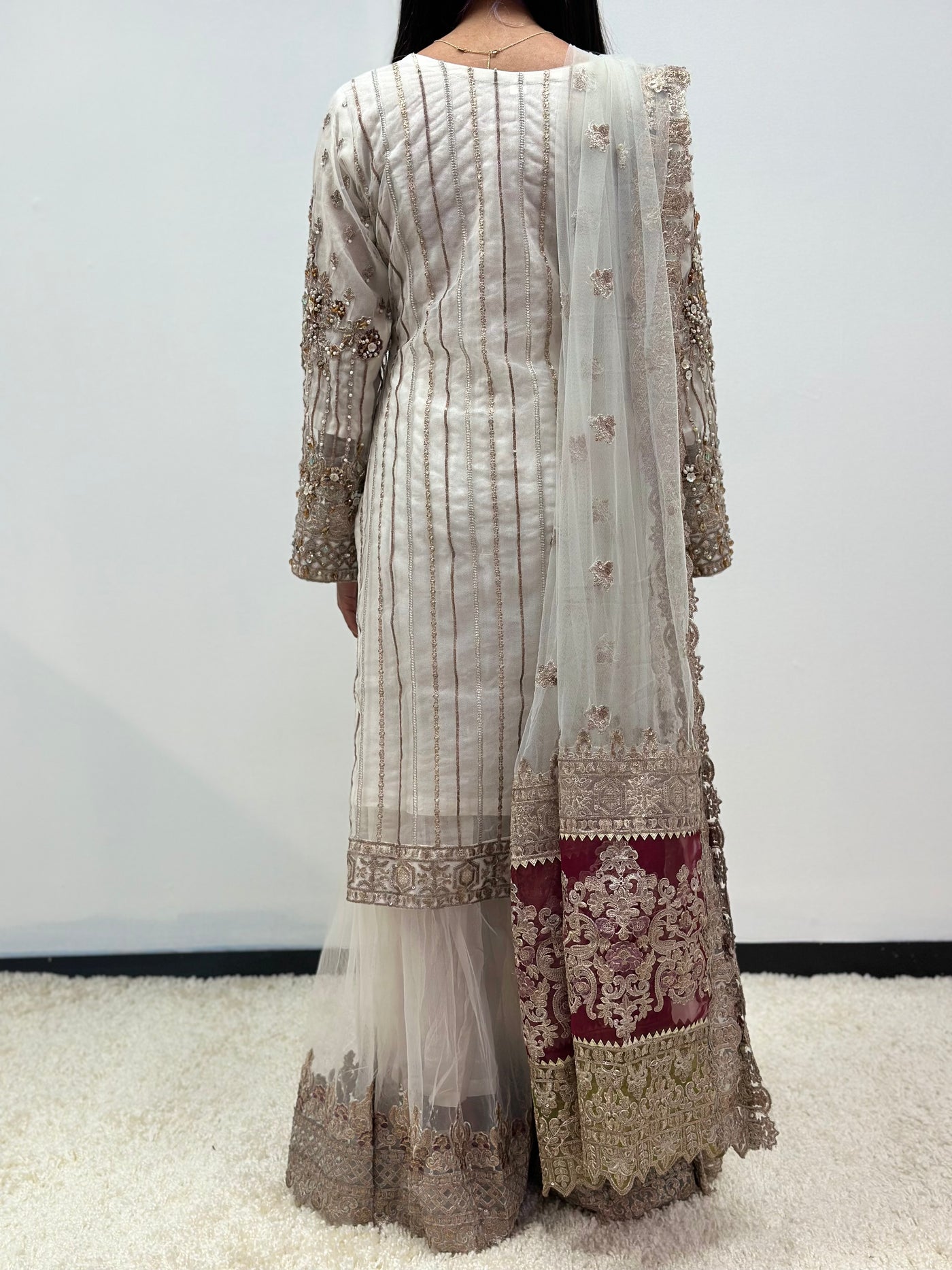 IMROZIA Inspired | Embroidered Net Readymade | JS159 (White)