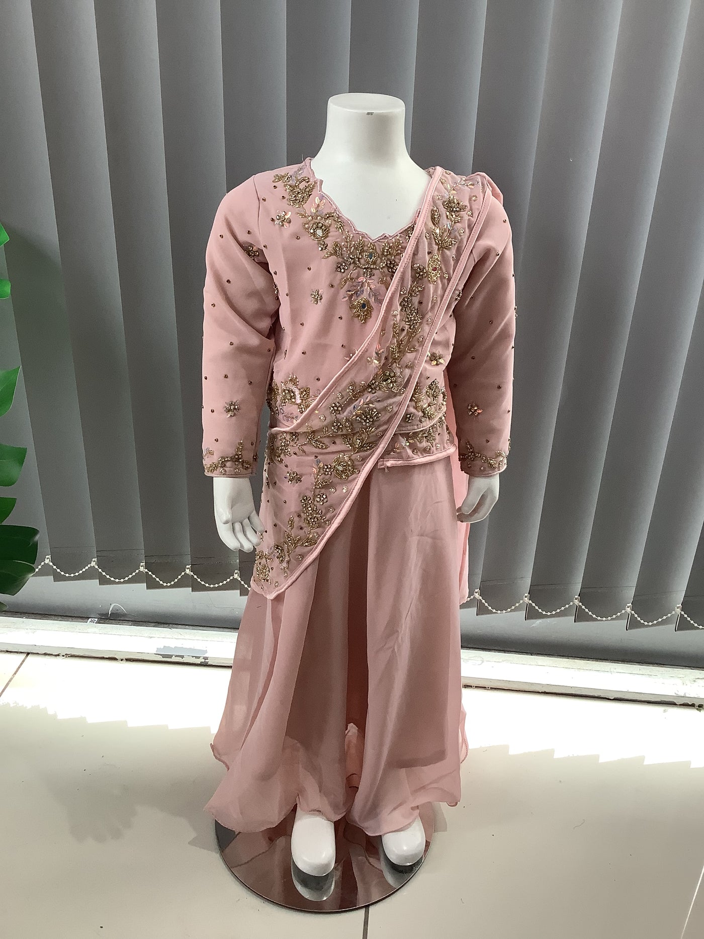 ASHA | Embroidered Chiffon Saree Mother & Daughter Readymade Pink | AS55