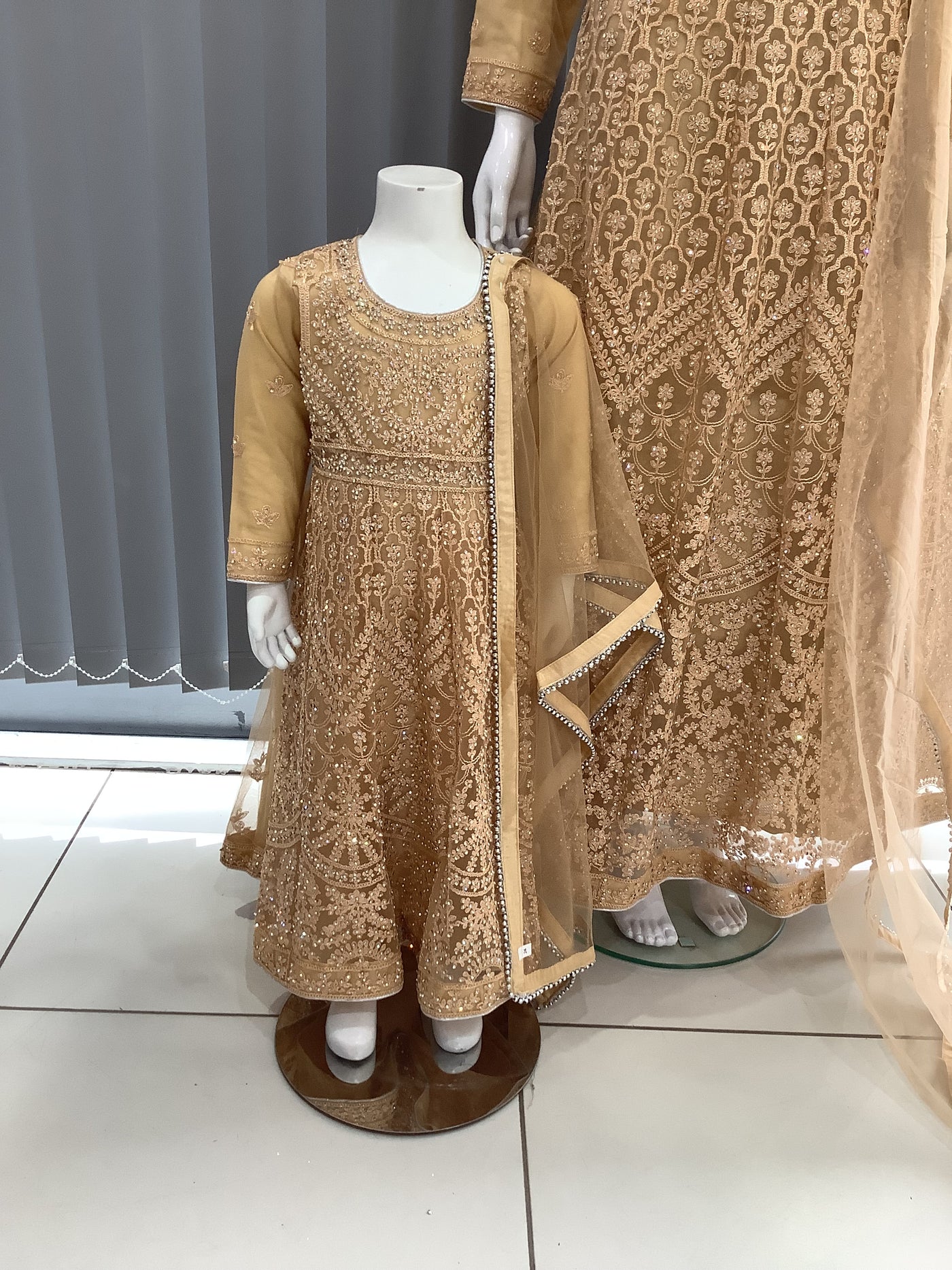 ASHA | Embroidered Net Mother & Daughter Ready To Wear Gold| AS30