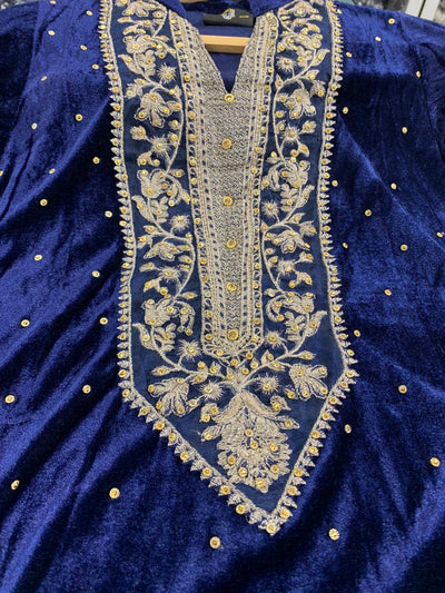 S Creations ‘Hina’ | Embroidered Velvet Readymade | SC137 (Navy)