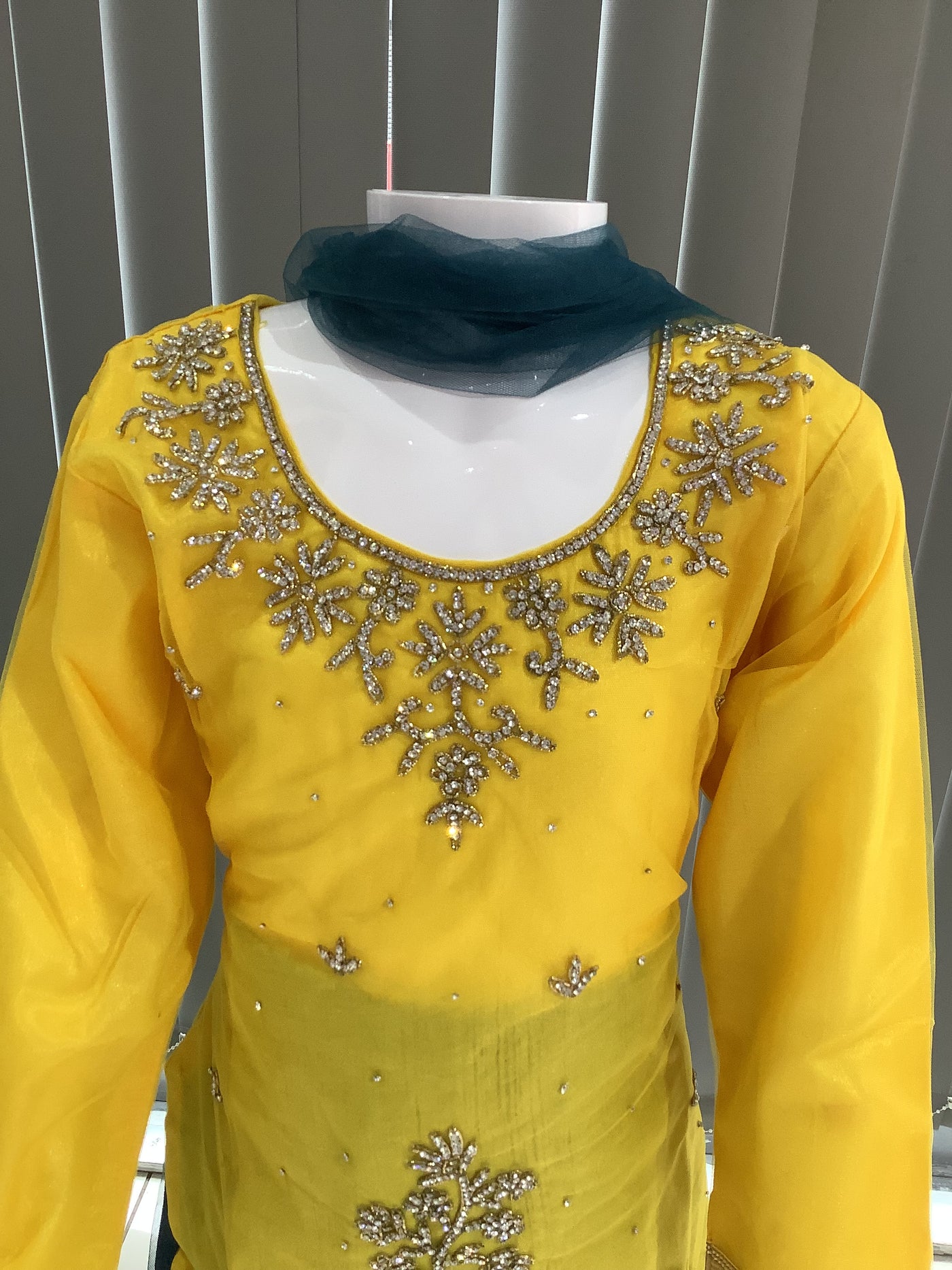 ASHA | Embroidered Hand Work Kids Ready To Wear Yellow And Teal Green| AS61