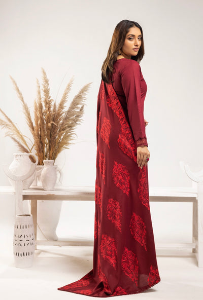 SIMRANS ‘Azure’ | Embroidered Dhanak Readymade | SM733 (Maroon)