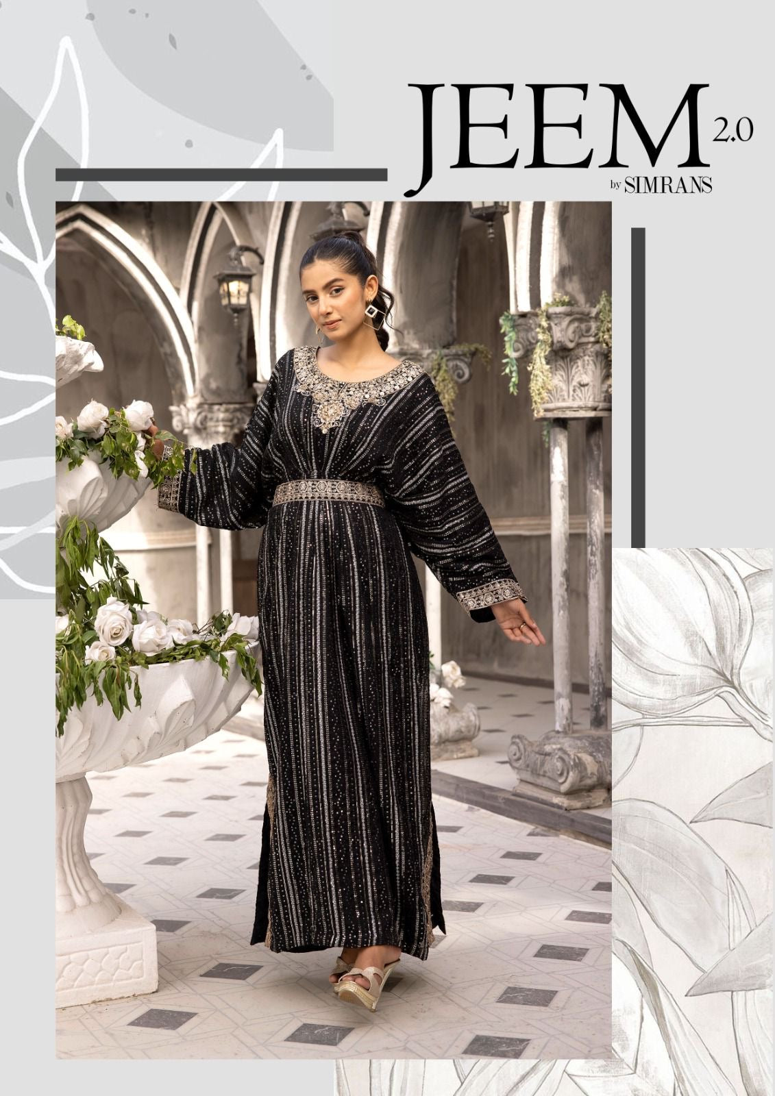 SIMRANS ‘Jeem’ | Embroidered Chiffon Modest  Readymade | SM601 (Black)