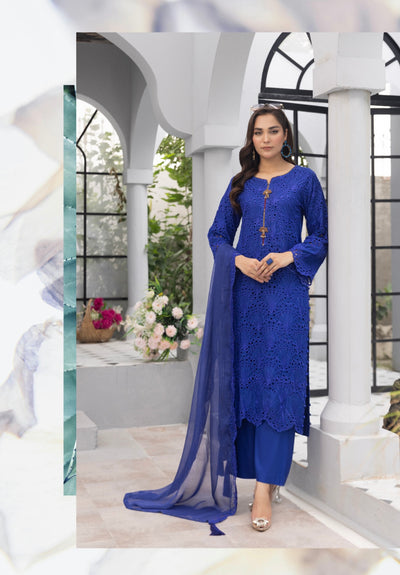 SIMRANS ‘Image Linenkari’ | Embroidered Linen Chikankari Readymade | SM724 (Ink Blue)